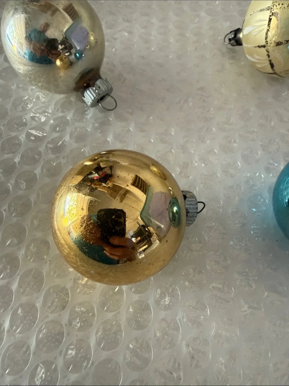 Vintage Glass Holiday Ornament Set - Assorted Colors, 5 total pieces.